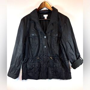 Chico’s black field jacket size 3 (Large) adjustable waist, roll tab sleeves
